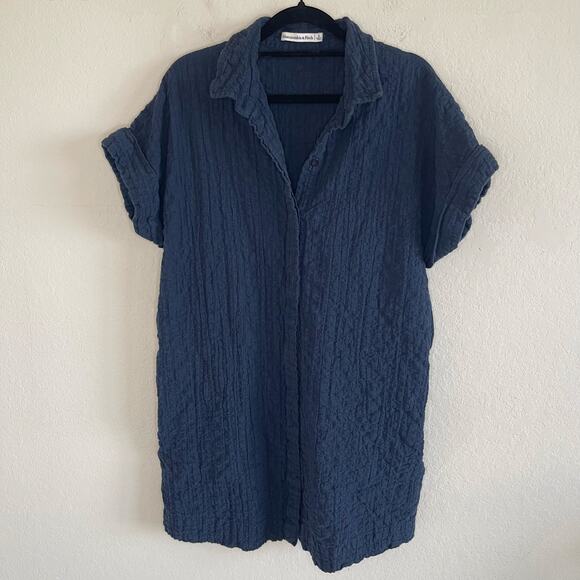 Abercrombie & Fitch Textured Button-Through Shirt Dress Blue Collared - Size S - Picture 2 of 5